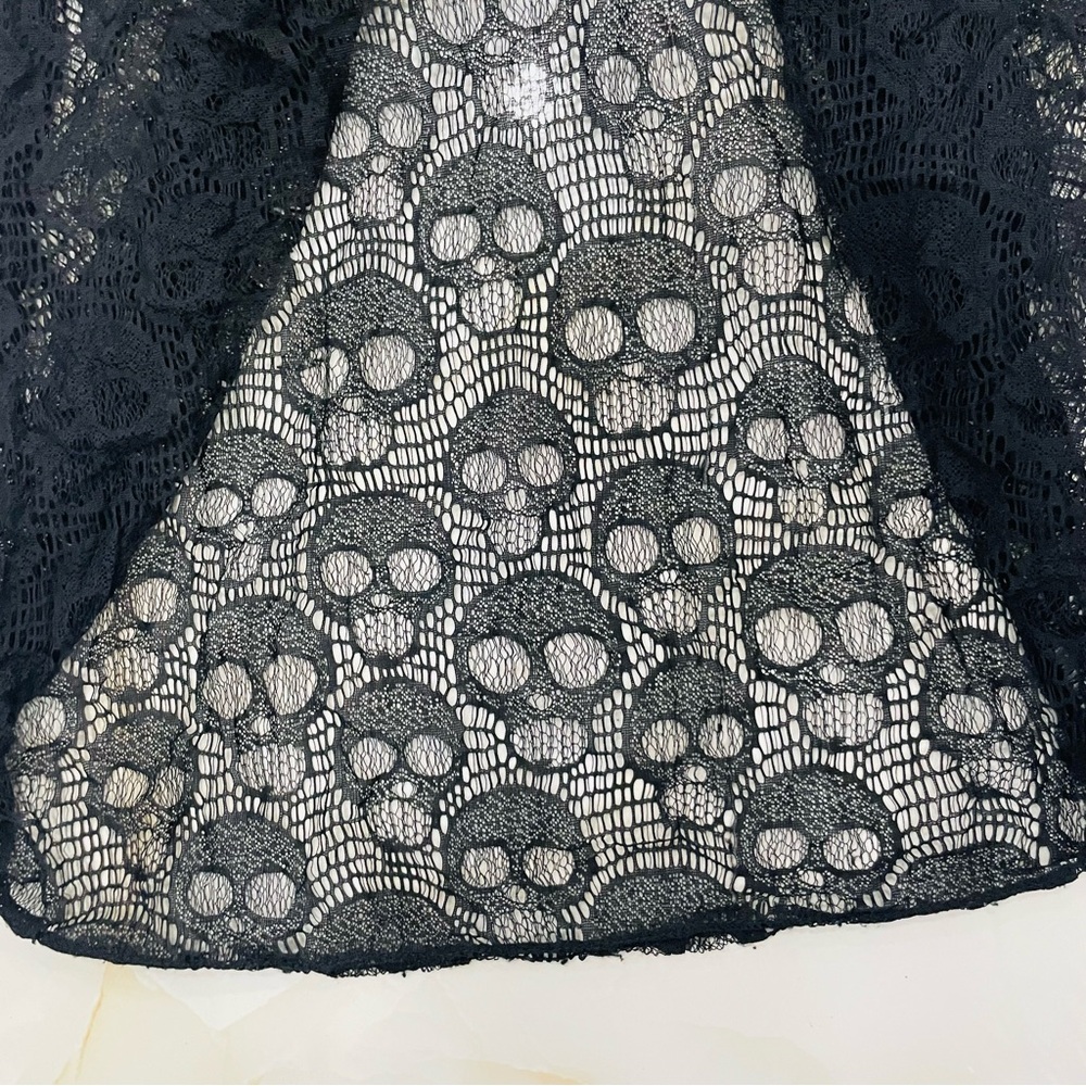 Elegant Black Gothic Skull Lace Dress Womens Size L Witchy, Whimsigoth , Punk - Picture 3 of 10